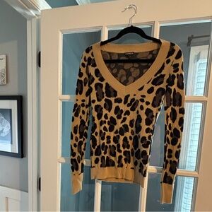 Express Animal Print V-Neck Sweater